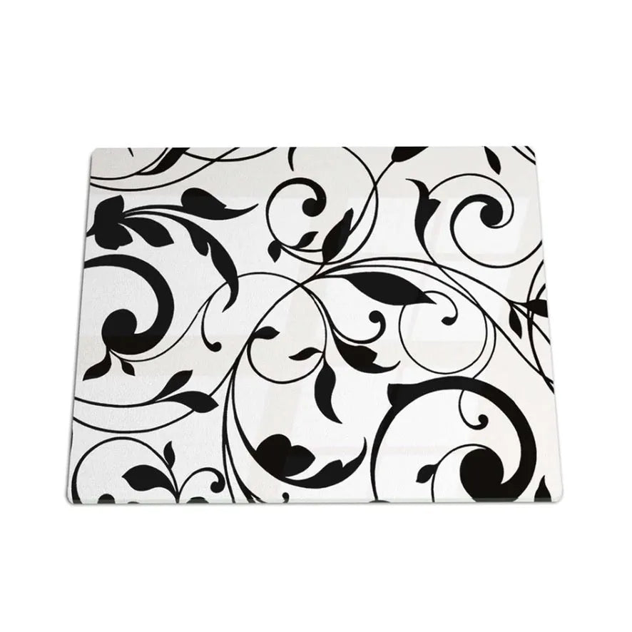 RV Camper Cooktop Cover Protector & Cutting Board White & Black Scroll