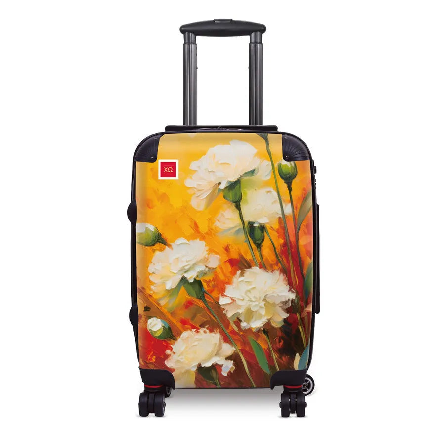 Chi Omega 20" Carry-on Suitcase Luggage Bold White Carnations | Gifts