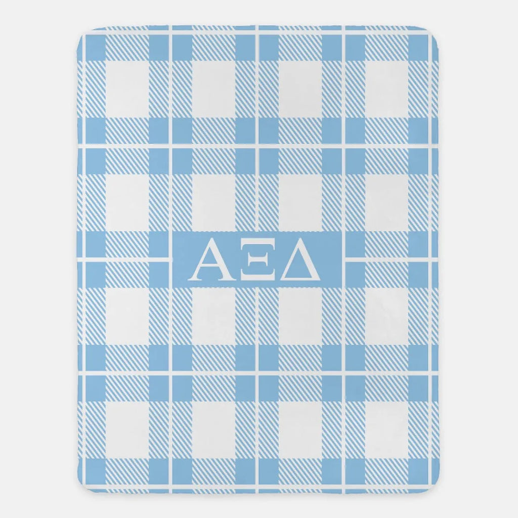 Alpha Xi Delta Griffin Blue Plaid Sherpa Blanket 60"x80" | Gifts and Decor  | Festive Fit Home