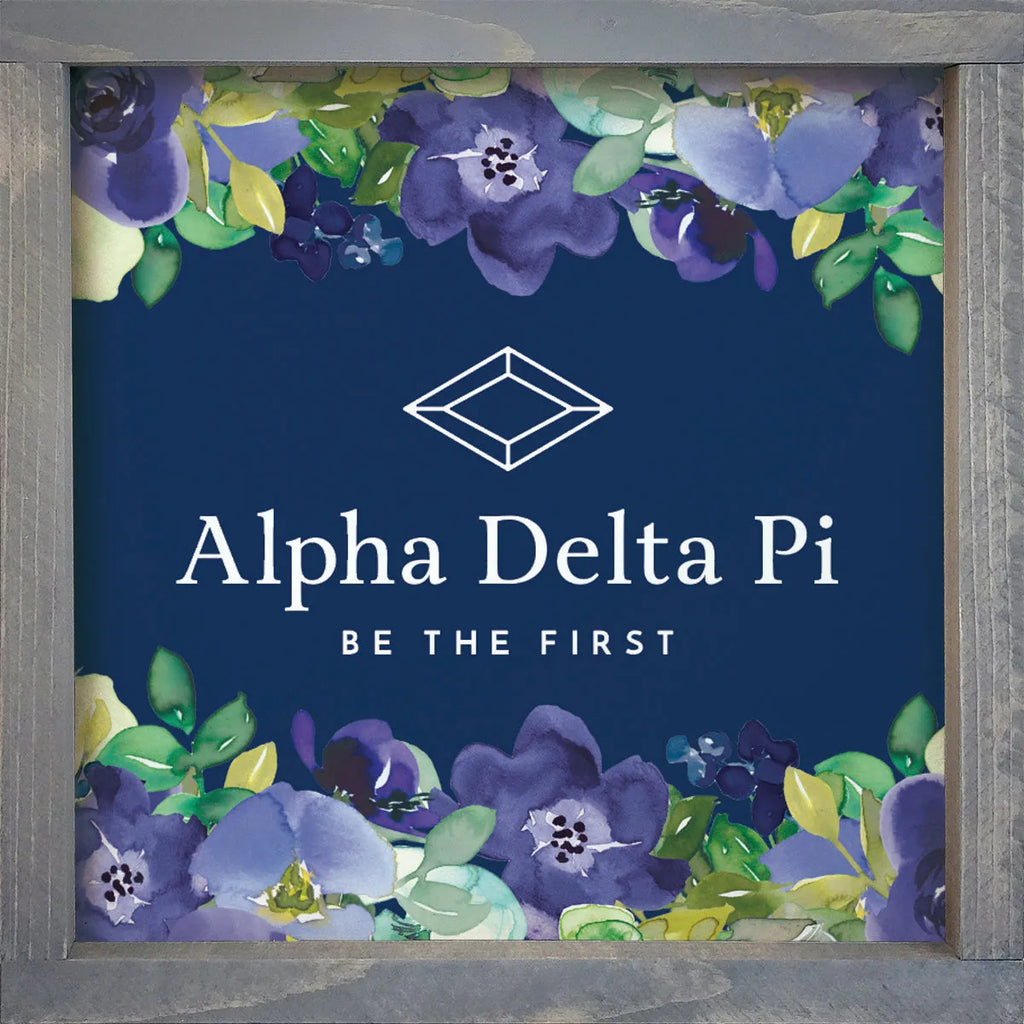 Alpha Delta Pi Sign - Purple Floral Diamond Frame - 12"x12" | Decor | Festive Fit Home