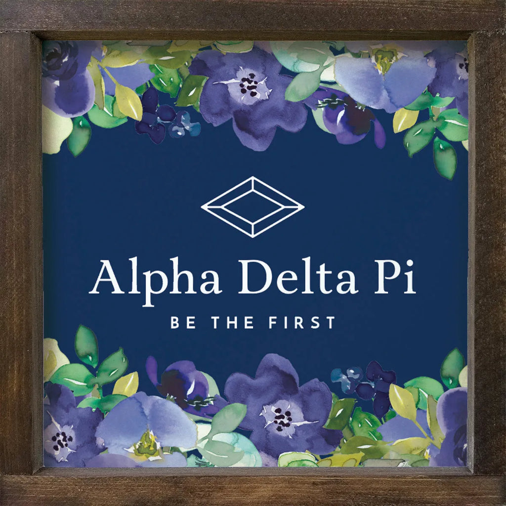 Alpha Delta Pi Sign - Purple Floral Diamond Frame - 12"x12" | Decor | Festive Fit Home