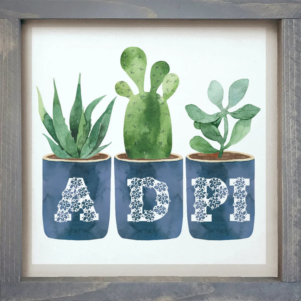 Alpha Delta Pi Sign - ADPi Succulents - 12"x12" | Dorm Decor and Gifts | Festive Fit Home