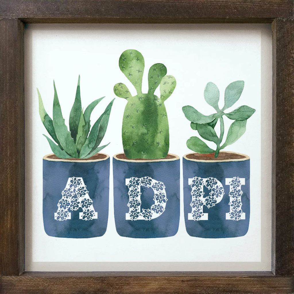 Alpha Delta Pi Sign - ADPi Succulents - 12"x12" | Dorm Decor and Gifts | Festive Fit Home