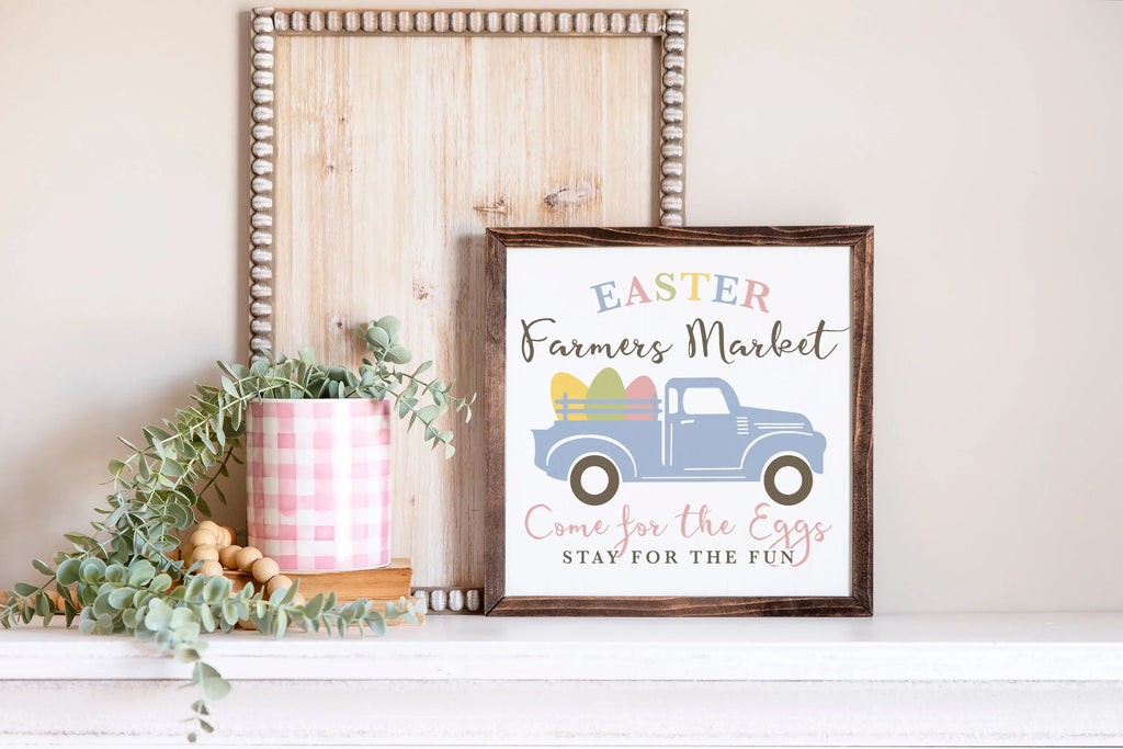 Easter Farmers Truck Framed Wood Sign - 12"x12" | Easter Home Decor | Easter Art | Festive Fit Home