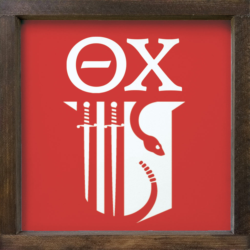 Theta Chi 12x12 Wood Framed Sign - Shield | Custom Fraternity Merch