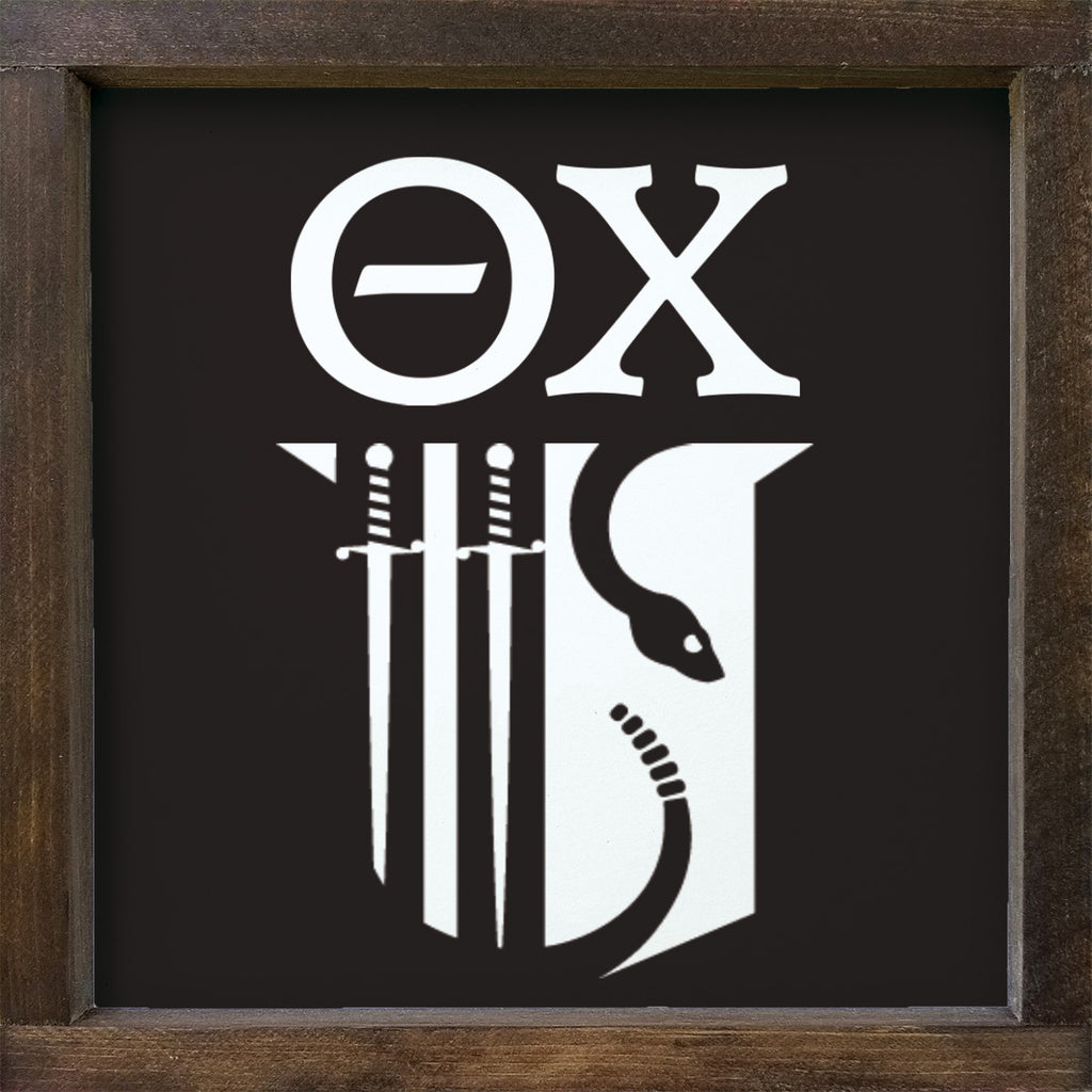 Theta Chi 12x12 Wood Framed Sign - Shield | Custom Fraternity Merch