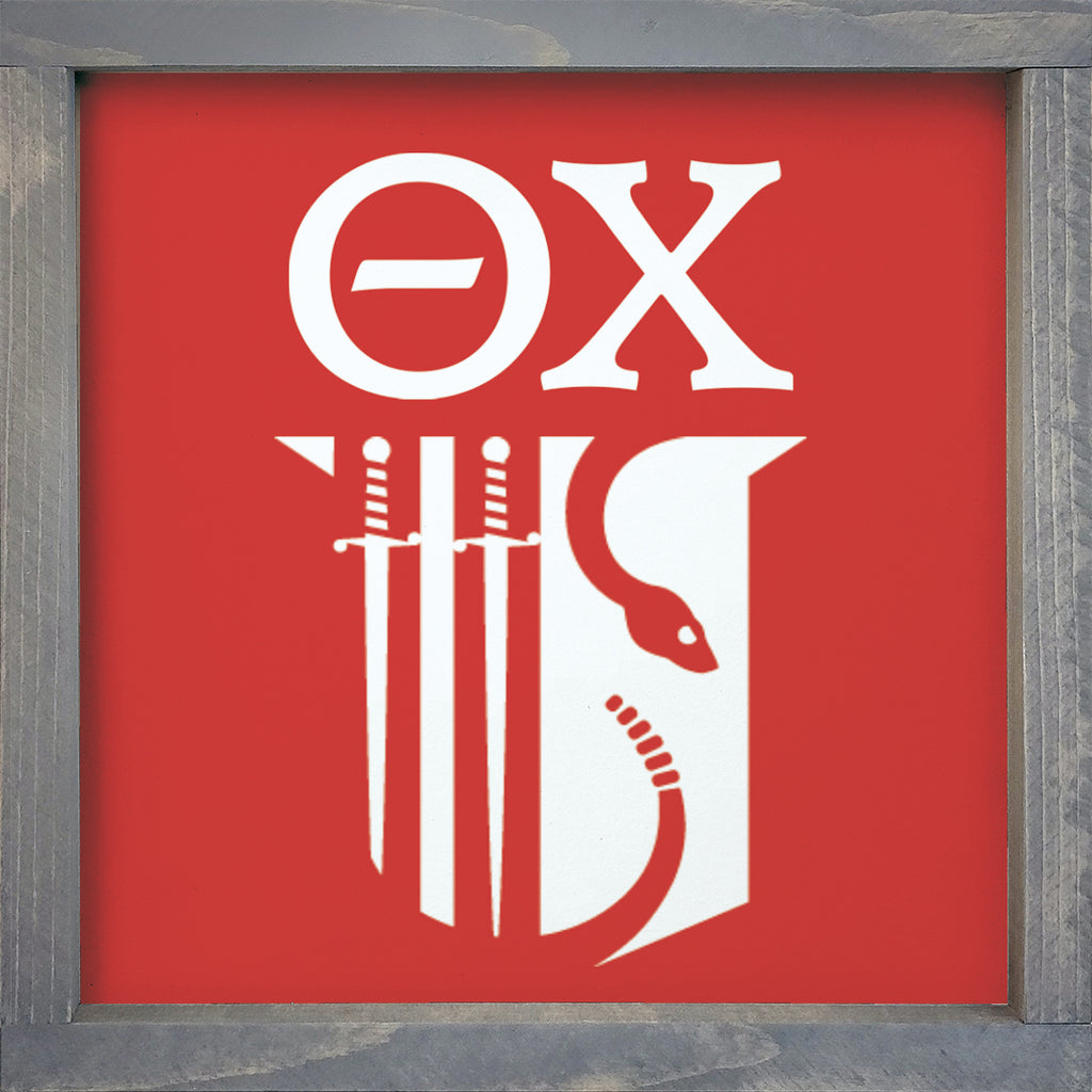 Theta Chi 12x12 Wood Framed Sign - Shield | Custom Fraternity Merch