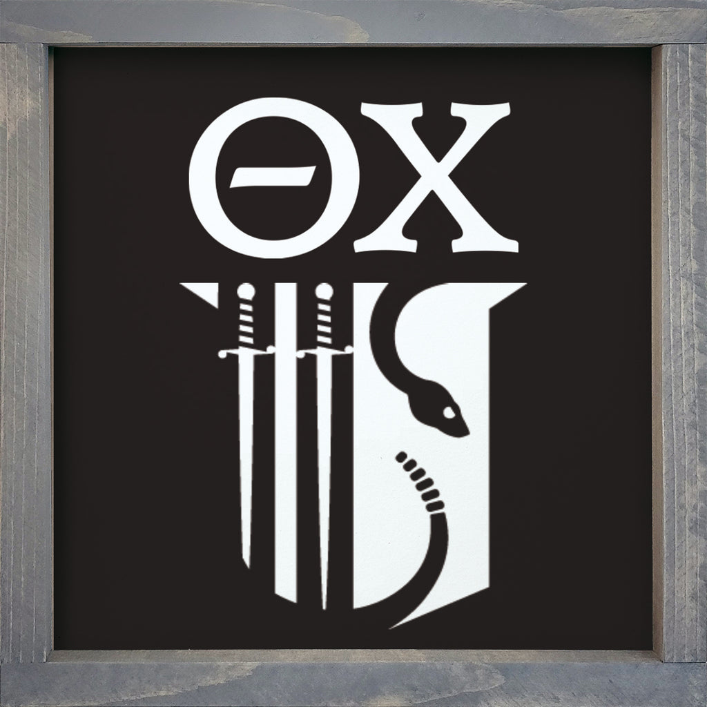 Theta Chi 12x12 Wood Framed Sign - Shield | Custom Fraternity Merch