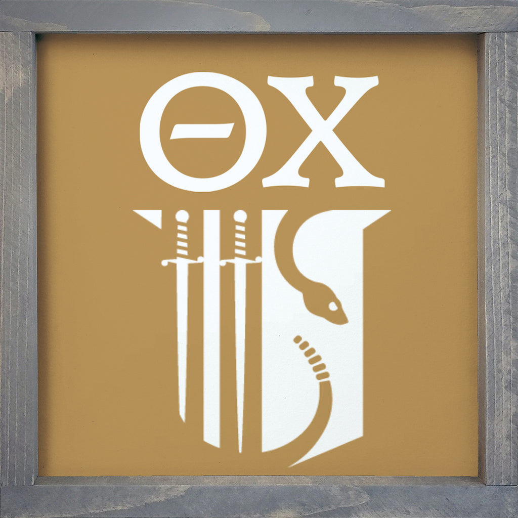 Theta Chi 12x12 Wood Framed Sign - Shield | Custom Fraternity Merch