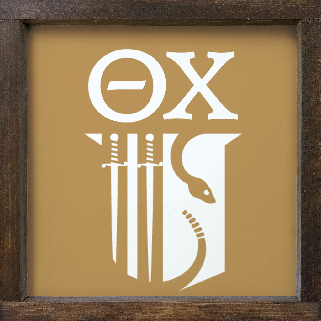 Theta Chi 12x12 Wood Framed Sign - Shield | Custom Fraternity Merch