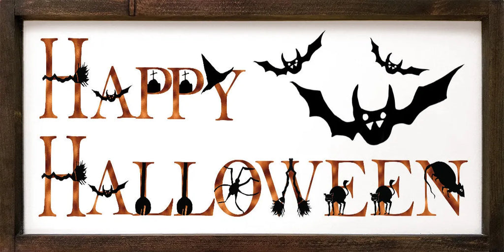 Happy Halloween Large Wood Sign -12"x24" | Halloween Art Work | Halloween Wood Sign | Halloween Home Decor | Rustic Halloween Art | Farmhouse Halloween Art | Festive Fit Home