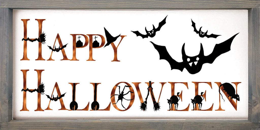 Happy Halloween Large Wood Sign -12"x24" | Halloween Art Work | Halloween Wood Sign | Halloween Home Decor | Rustic Halloween Art | Farmhouse Halloween Art | Festive Fit Home