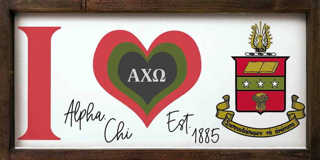 Alpha Chi Omega Wood Sign - I Heart Alpha Chi  12"x24" | Decor  and Gifts | Festive Fit Home