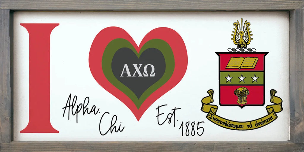 Alpha Chi Omega Wood Sign - I Heart Alpha Chi  12"x24" | Decor  and Gifts | Festive Fit Home