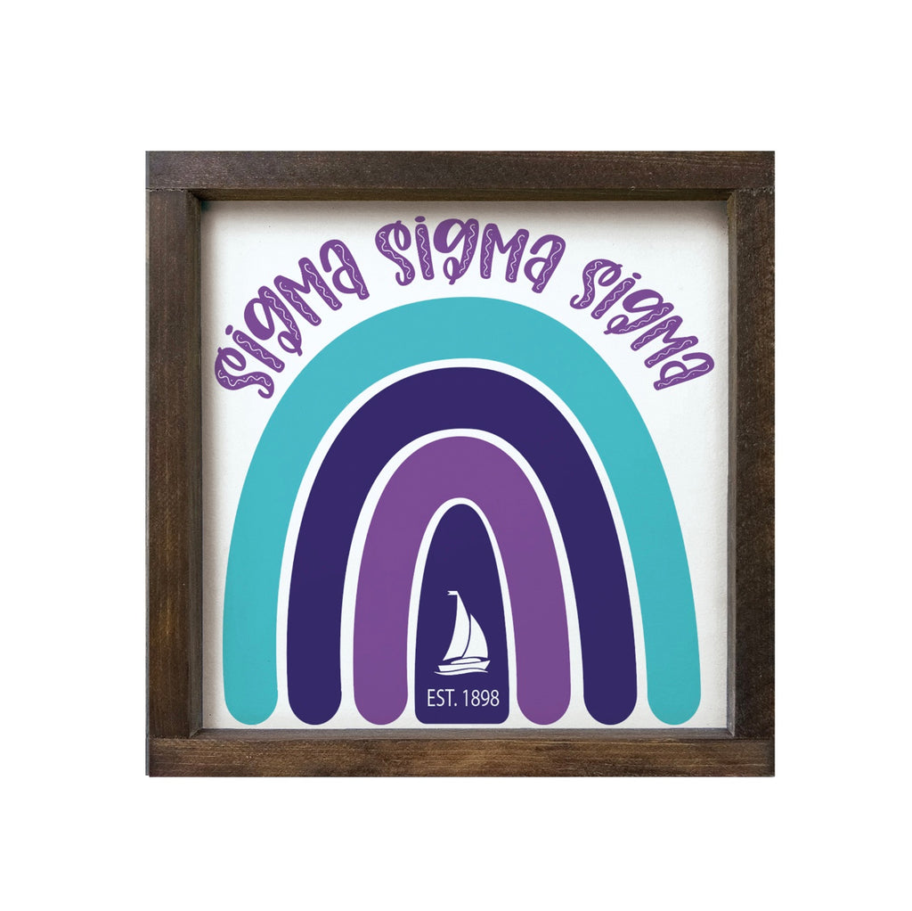 Tri Sigma 12x12 Wood Framed Sign Rainbow | Custom Wall Art Decor Gifts | Festive Fit Home