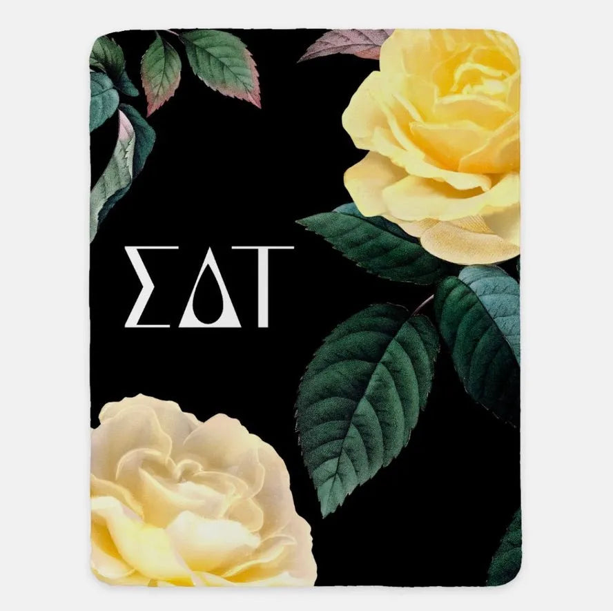Sigma Delta Tau Sherpa Blanket - Yellow Roses 60"x80" | Custom Gifts