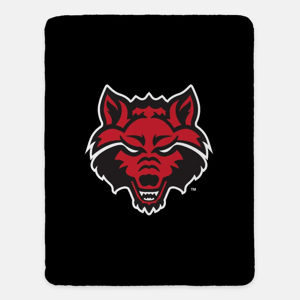 Arkansas State University Sherpa Blanket - Wolf Head 60"x80" | Gifts and Decor | Festive Fit Home