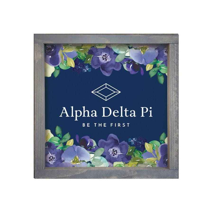 Alpha Delta Pi Sign - Purple Floral Diamond Frame - 12"x12" | Decor