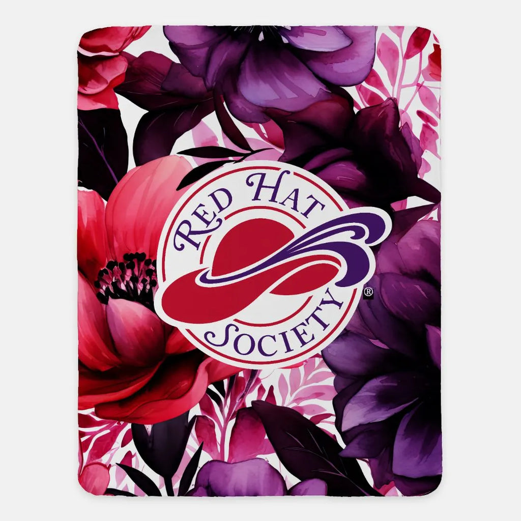 Red Hat Society Sherpa Blanket - Floral Series 1 - 60"x80" | Gift Shop