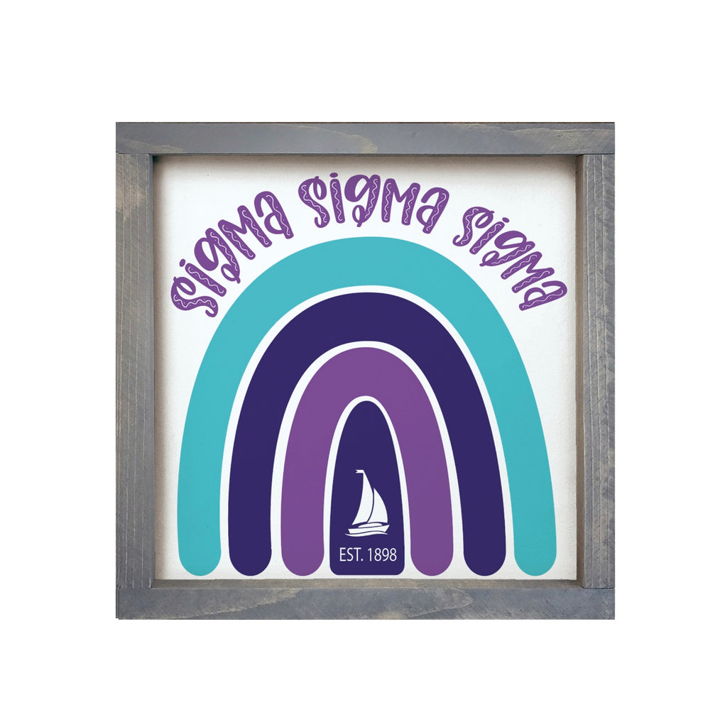 Tri Sigma 12x12 Wood Framed Sign Rainbow | Custom Wall Art Decor Gifts | Festive Fit Home