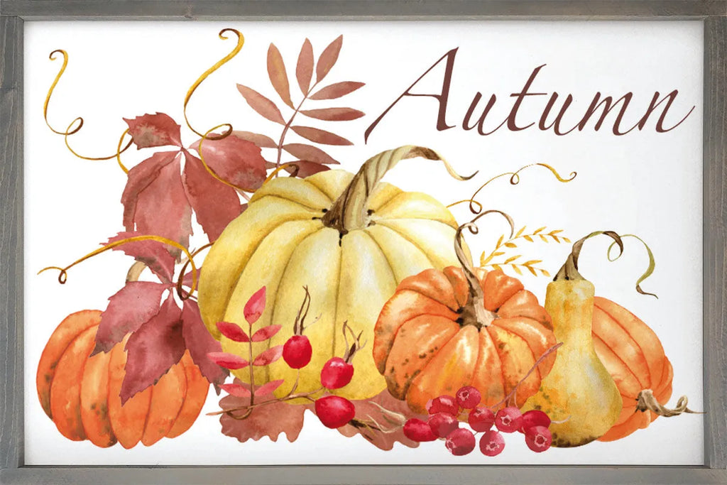 Autumn Pumpkins and Gourds Large Farmhouse Wood Sign - 24"x36" |Fall Artwork | Fall Wood Sign | Autumn Home Decor | Rustic Fall Art | Art with Pumpkins | Festive Fit Home | Thanksgiving Art