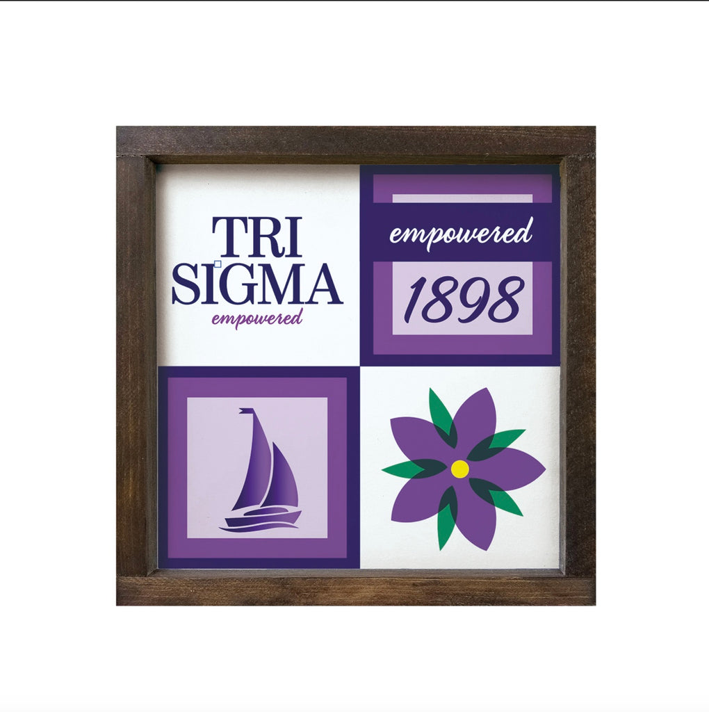 Tri Sigma 12x12 Wood Framed Sign - Classic Color Block | Gifts & Decor | Festive Fit Home | Wall Art