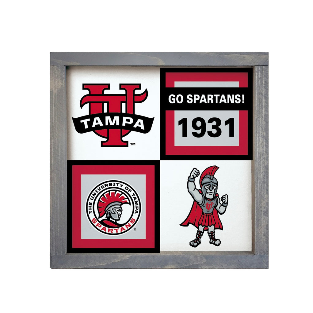 University of Tampa 12x12 Wood Framed Sign Classic Color Block | Wall Art Gifts | Festive Fit Home