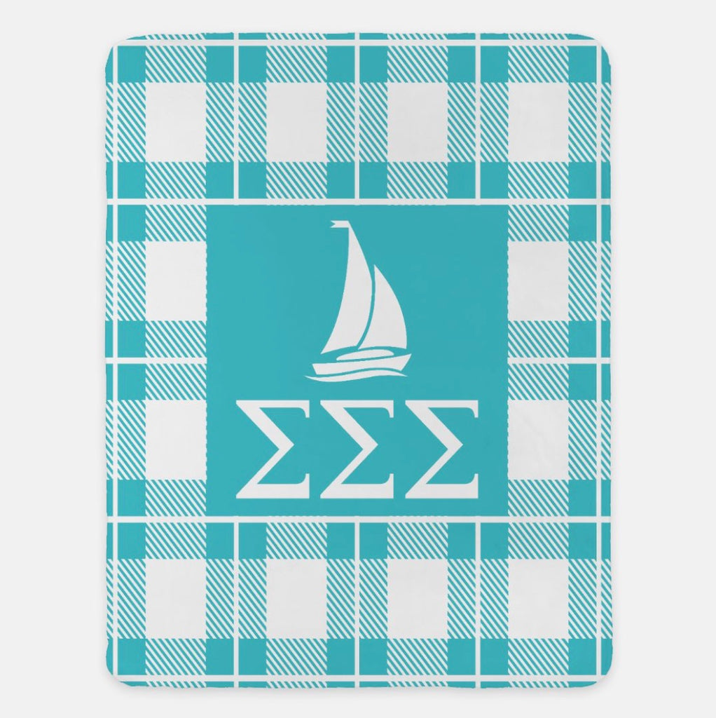 Tri Sigma Plaid Sherpa Blanket XL 60x80 | Sigma Sigma Sigma Merch | Festive Fit Home