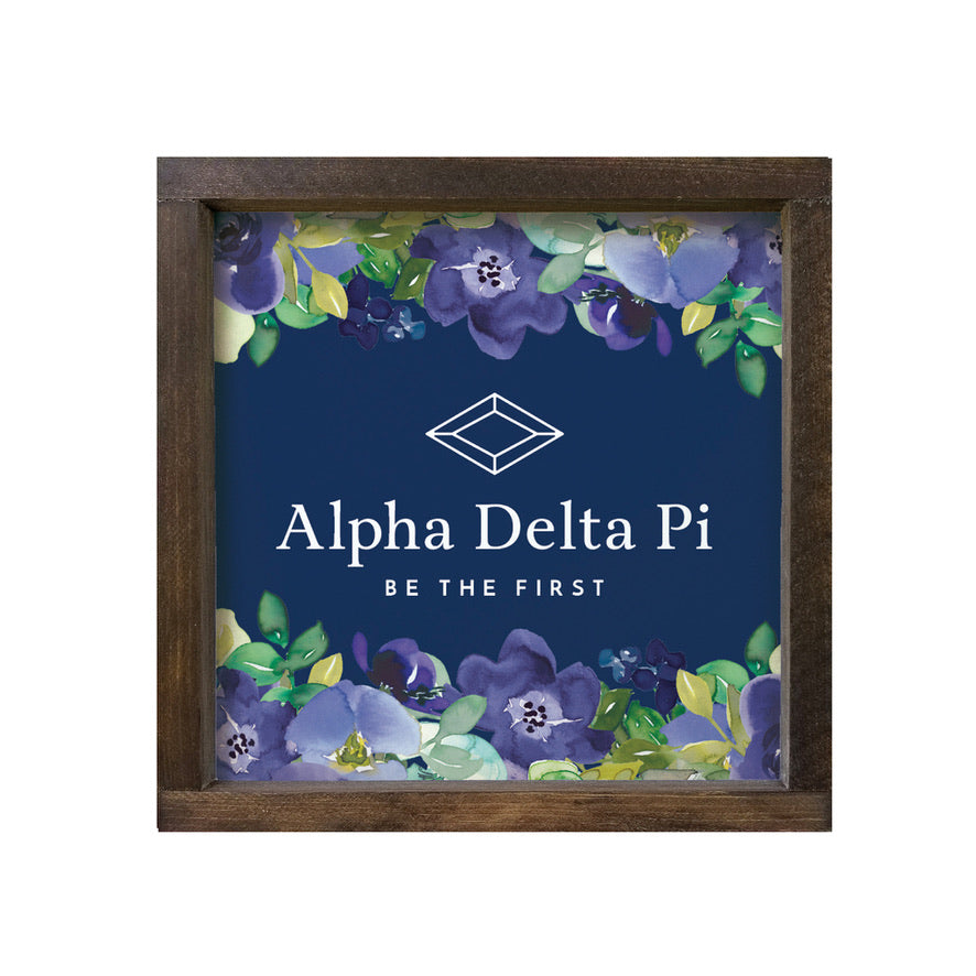 Alpha Delta Pi Sign - Purple Floral Diamond Frame - 12"x12" | Decor