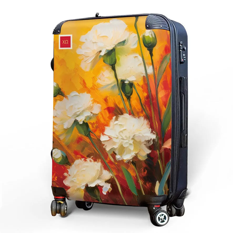 Chi Omega 20" Carry-on Suitcase Luggage Bold White Carnations | Gifts