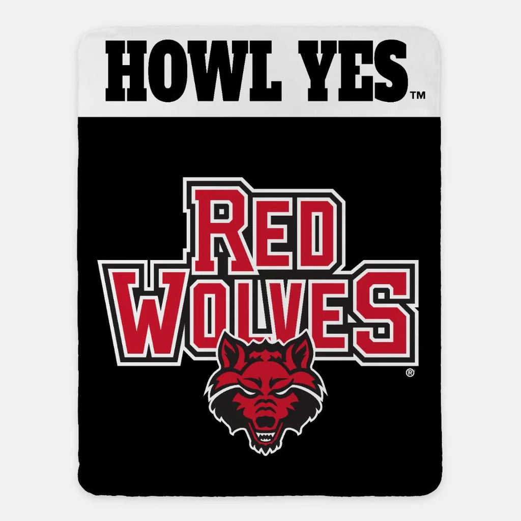 Arkansas State University Sherpa Blanket - Howl Yes - 60"x80" | Spirit Shop | Gifts | Festive Fit Home