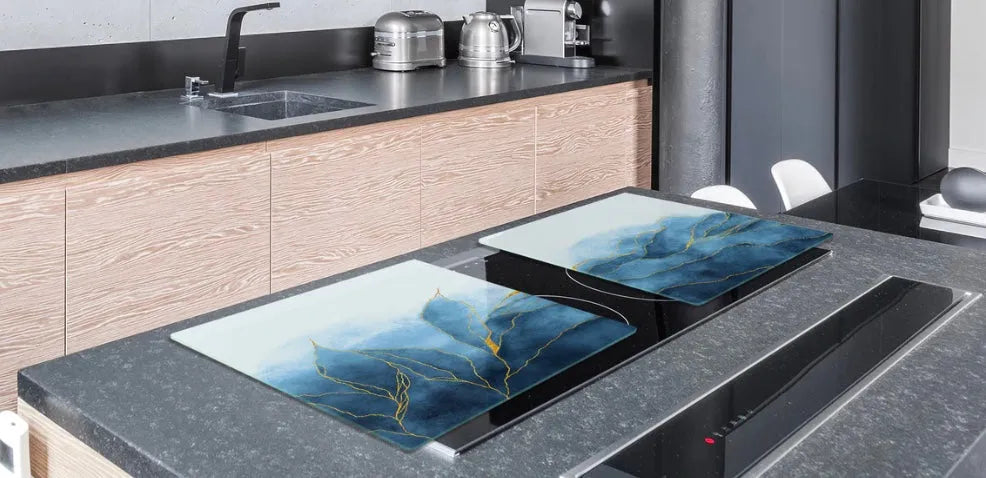 Stove Cover - Modern Blue Leaves | Gas & Induction Cook Top Cover