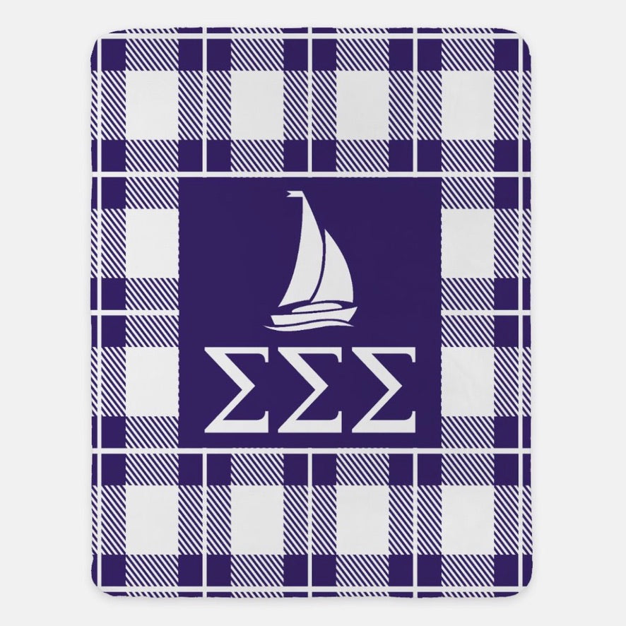 Tri Sigma Plaid Sherpa Blanket XL 60x80 | Sigma Sigma Sigma Merch | Festive Fit Home