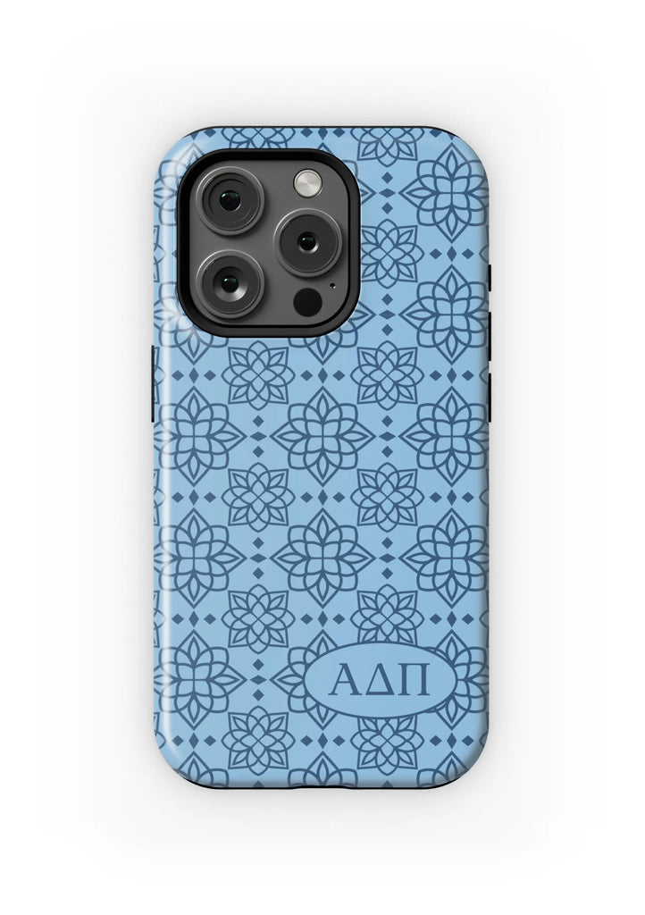 ADPi iPhone 16, 15, 14 Mobile Phone Case Adelphean Blue Ornate | Gifts | Festive Fit Home