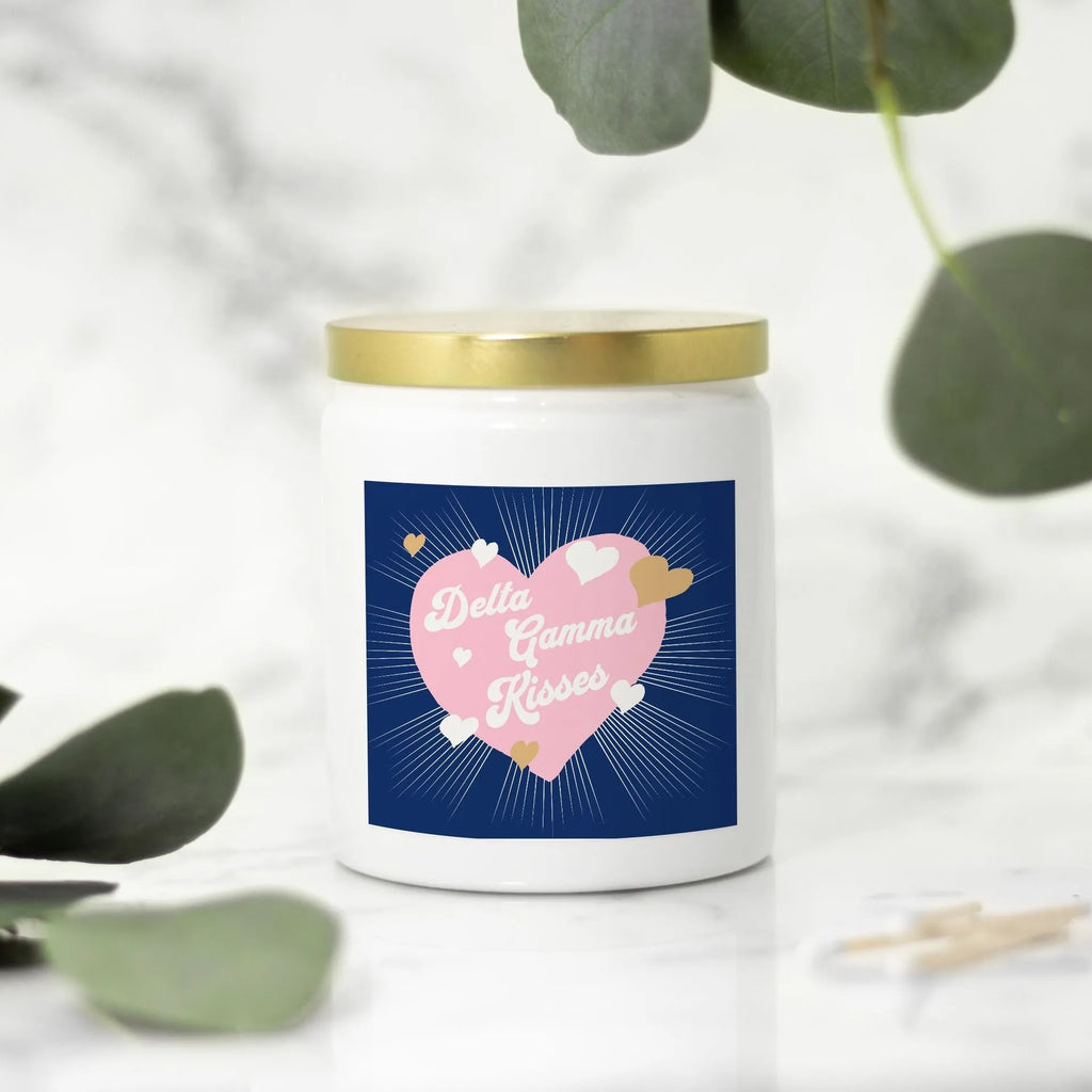 Delta Gamma Kisses Candle Ceramic 8oz | Official Merchandise | Gifts and Dorm Decor | Festive Fit Home