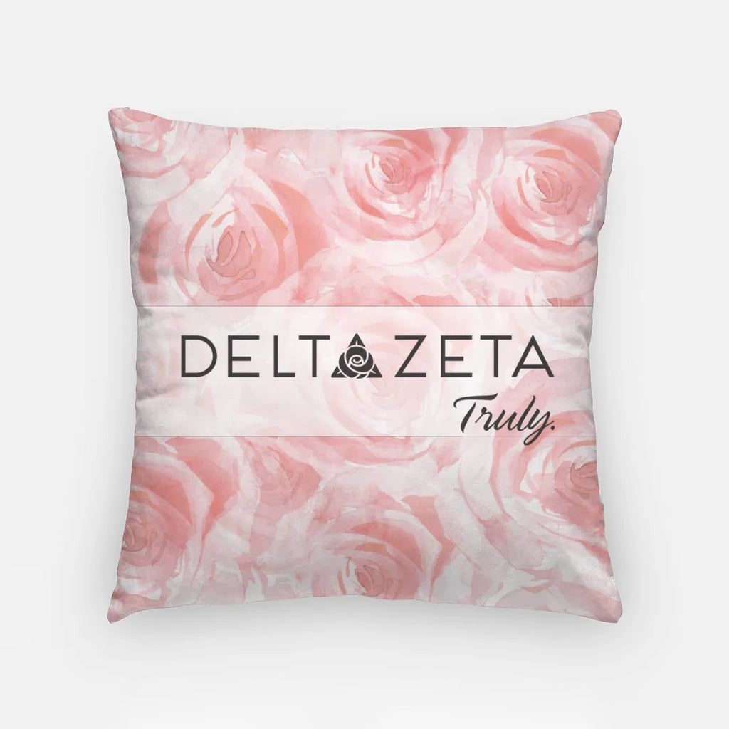 Delta Zeta Roses Throw Pillow Cover - 18" | Gift Shop | Dorm Decor | Merchandise | Festive Fit Home