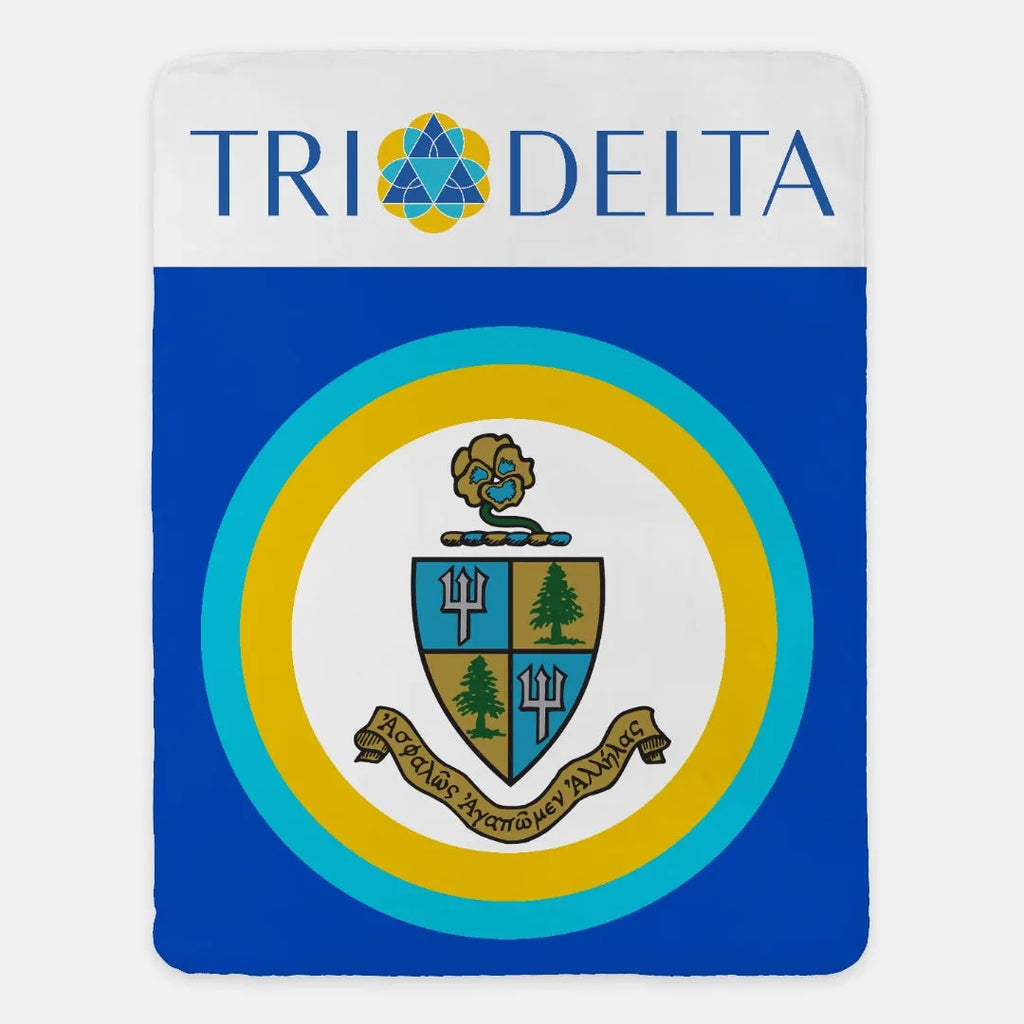 Tri Delta Sherpa Blanket - Crest Wide Band 60"x80" | Custom Gifts | Official Gifts and Decor | Festive Fit Home