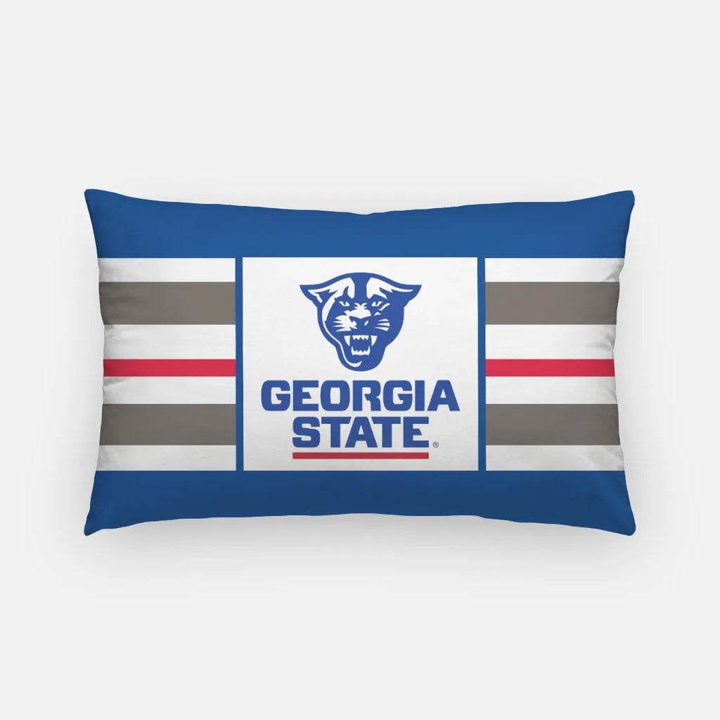 Georgia State University Stripe Panther Logo Lumbar Throw Pillow Cover | Dorm Decor | GSU Merchandise | Gifts | Festive Fit Home