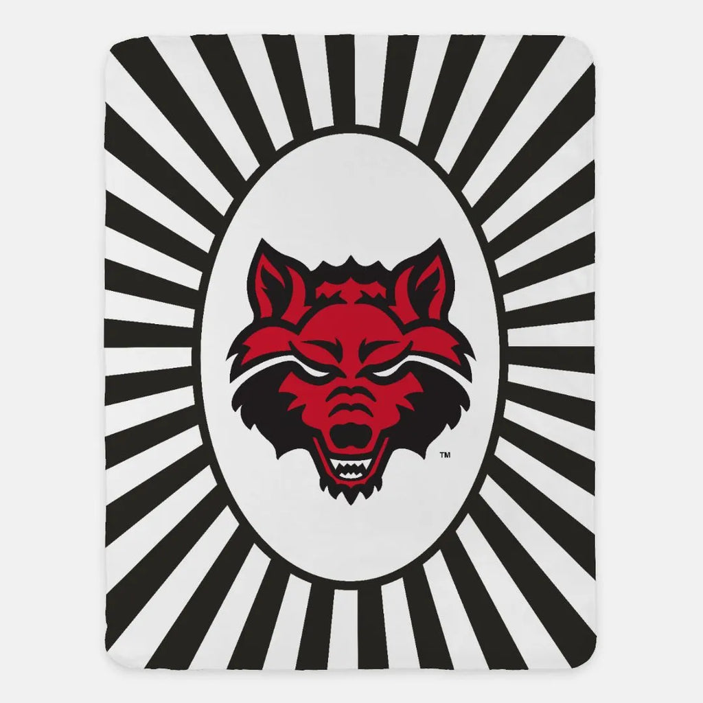 Arkansas State University Sherpa Blanket - Black Starburst - 60"x80" | Gift Shop | Spirit | Merchandise | Festive Fit Home