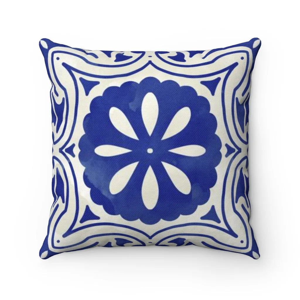 Blue Mosaic Petals Throw Pillow Cover | Spring and Summer Home Decor | Festive Fit Home