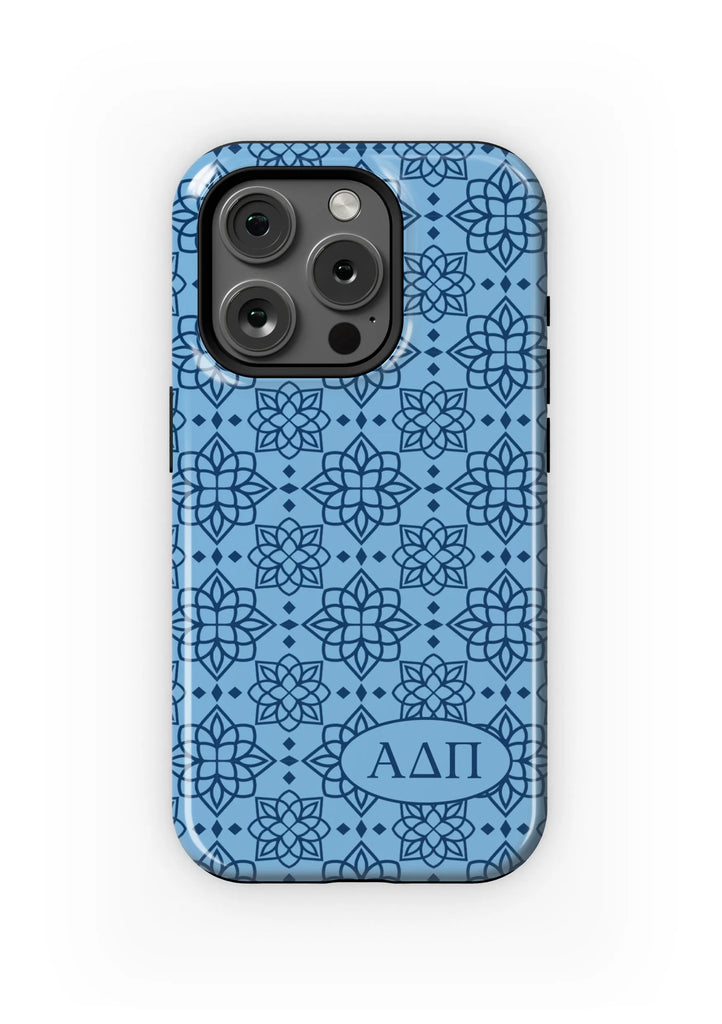 ADPi iPhone 16, 15, 14 Mobile Phone Case Adelphean Blue Ornate | Gifts | Festive Fit Home