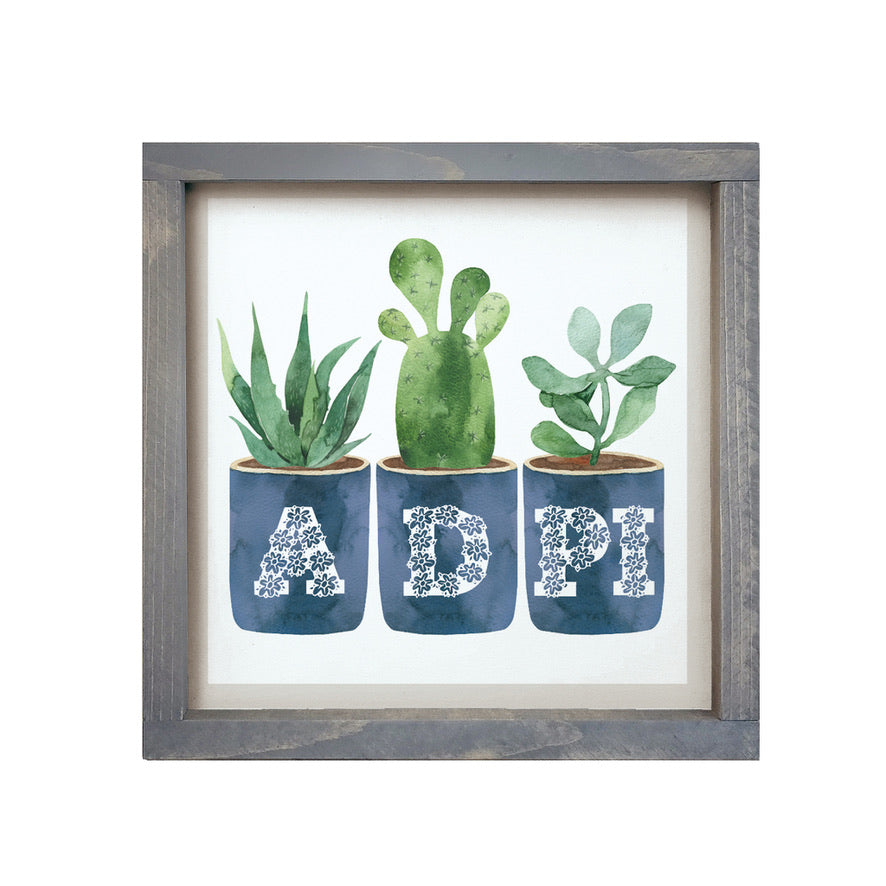 Alpha Delta Pi Sign - ADPi Succulents - 12"x12" | Dorm Decor and Gifts