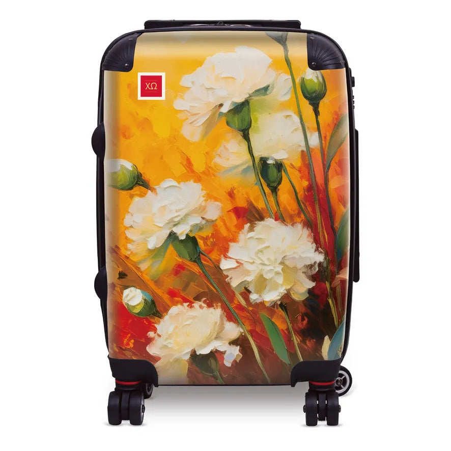 Chi Omega 20" Carry-on Suitcase Luggage Bold White Carnations | Gifts