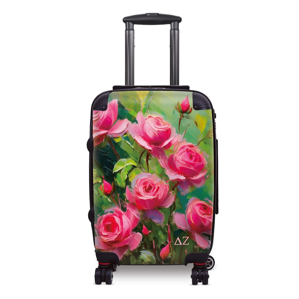 Delta Zeta 20" Carry-on Suitcase Luggage - Bold Pink Roses | DZ Gifts