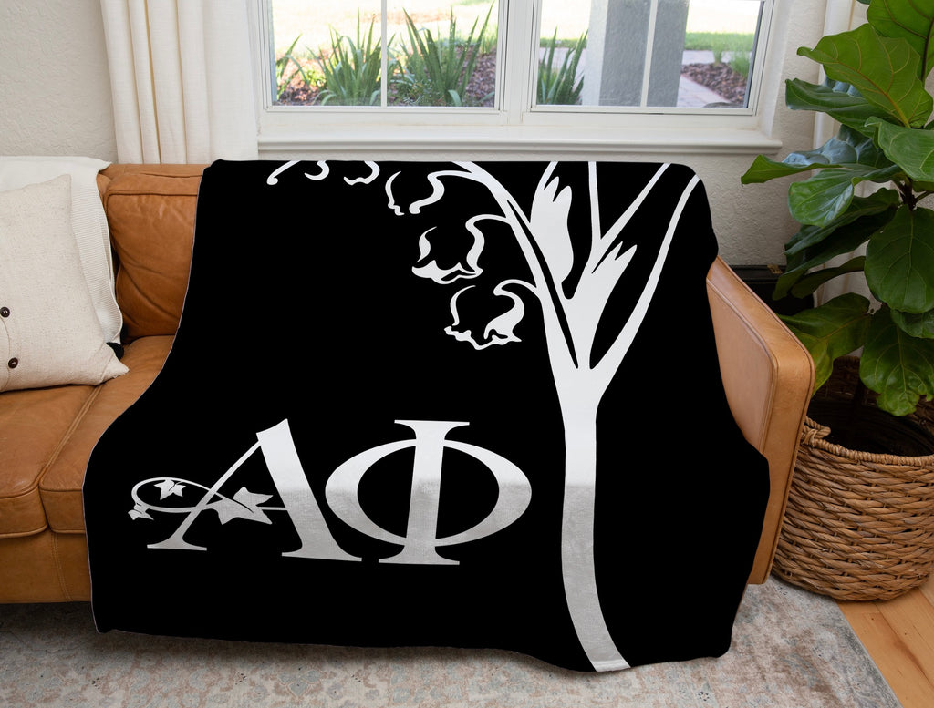 Alpha Phi Modern Lily Sherpa Blanket - Black 60"x80" | Custom Gifts | Festive Fit Home