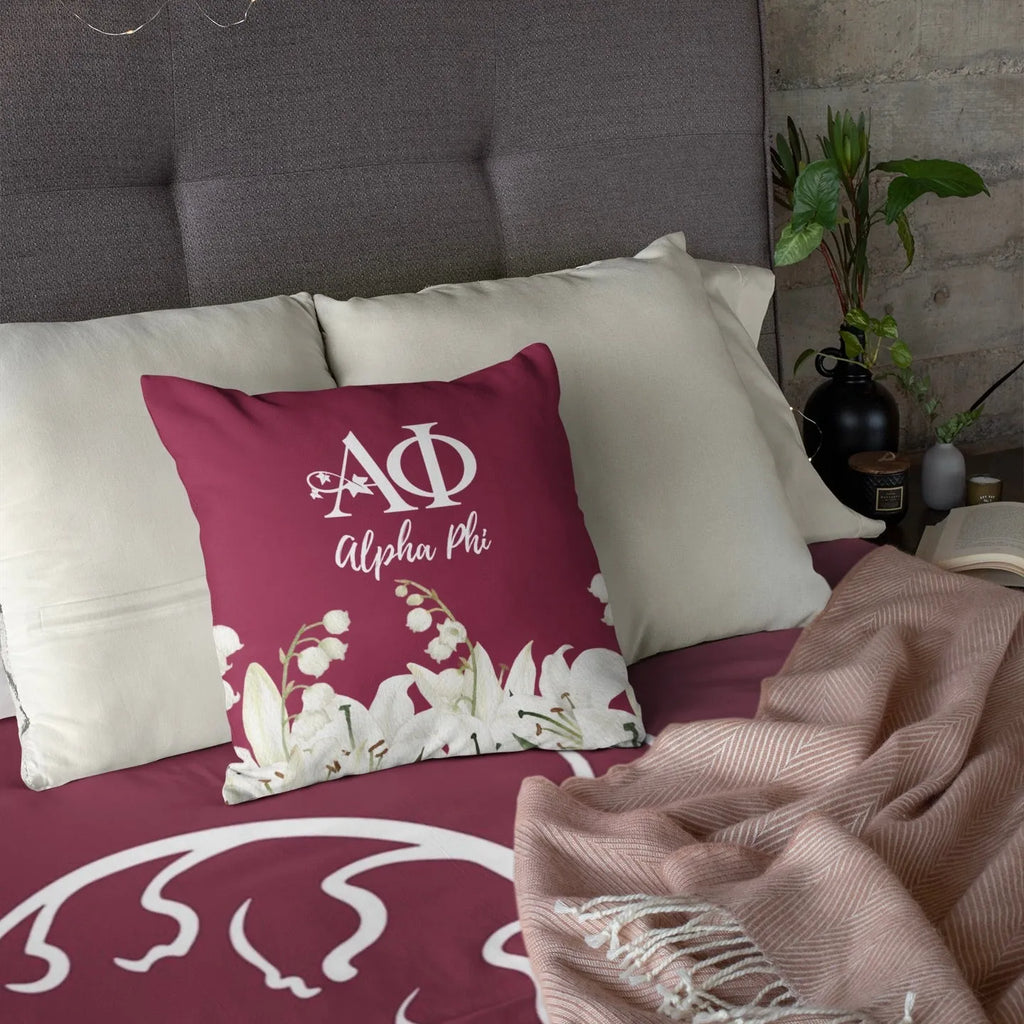 Alpha Phi Pillow Cover - Lillies - 18" | Gifts and Decor | Merchandise | Festive Fit Home