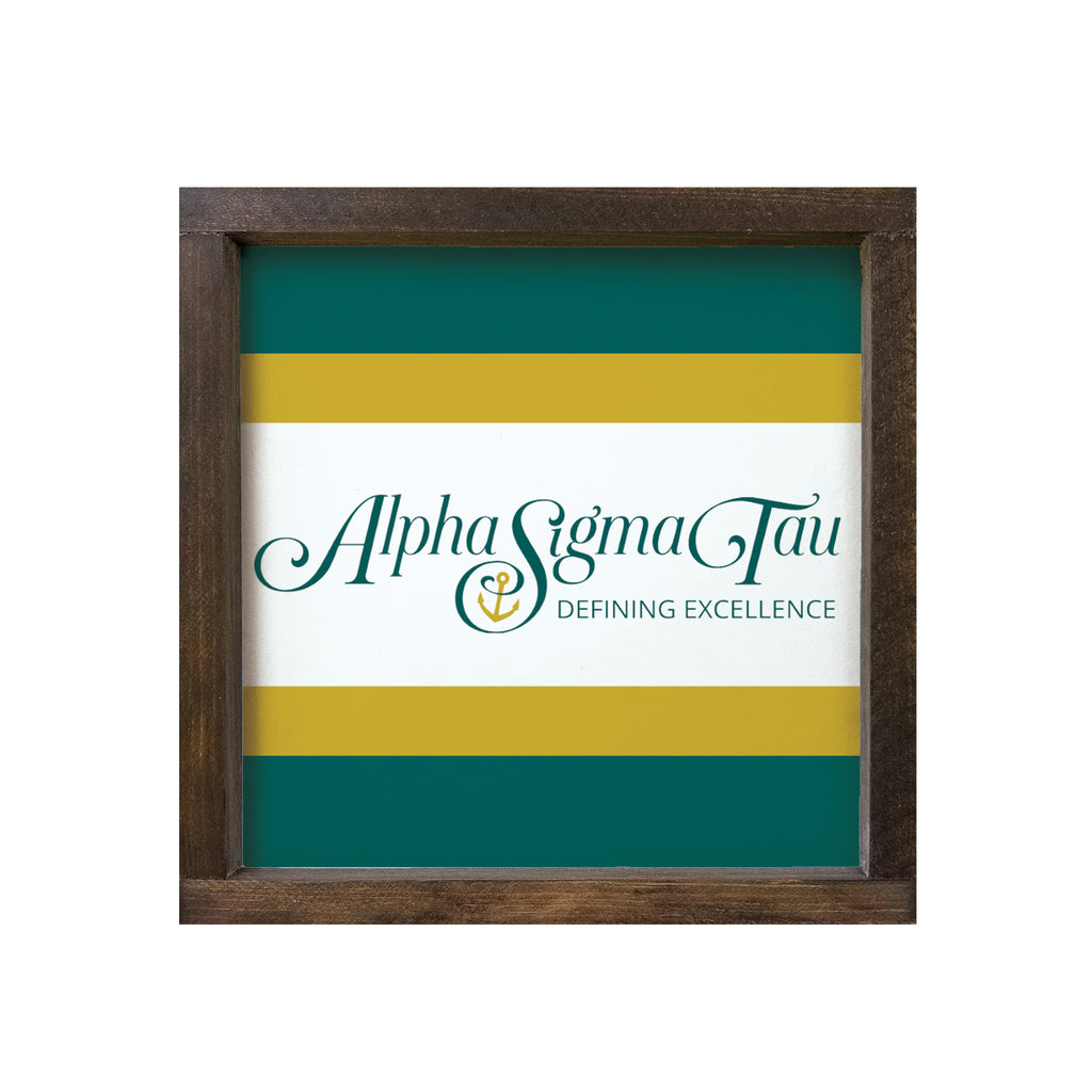 Alpha Sigma Tau Wood Framed Sign  Stripes 12"x12" | Gifts | Dorm Decor