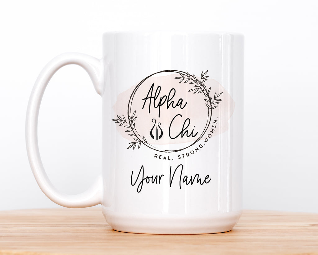 Alpha Chi Personalized Mug Deluxe 15 oz. - Boho Wreath | Custom Gifts