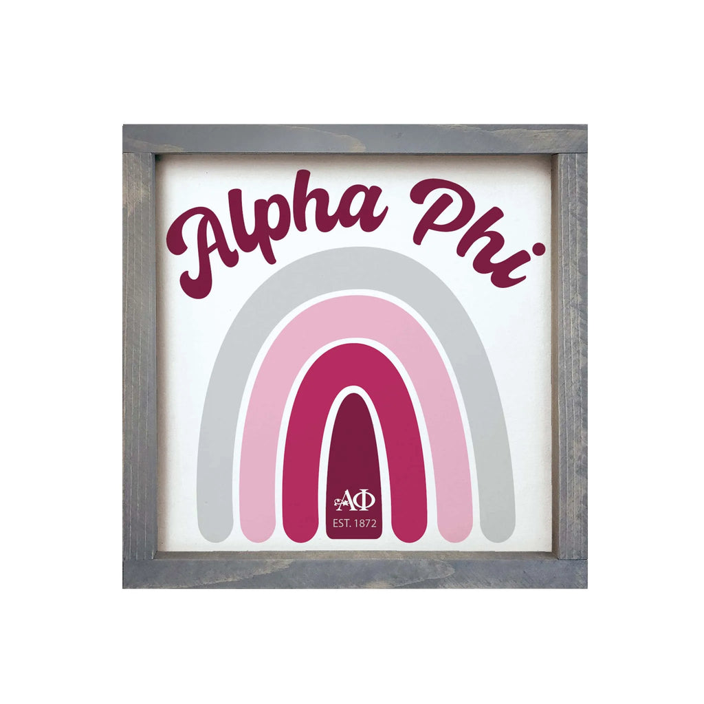 Alpha Phi Wood Sign - Rainbow - 12"x12" | Alpha Phi Gifts | Decor | Festive Fit Home