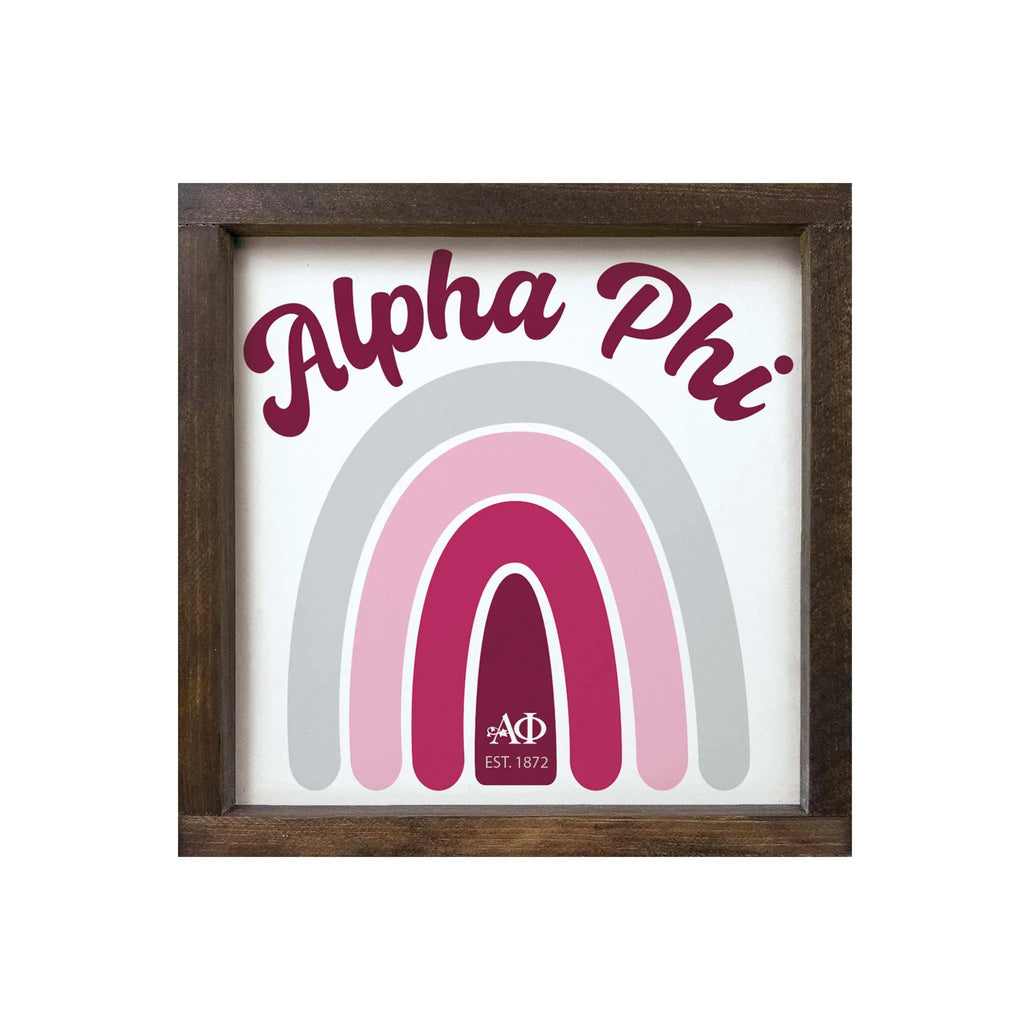 Alpha Phi Wood Sign - Rainbow - 12"x12" | Alpha Phi Gifts | Decor | Festive Fit Home